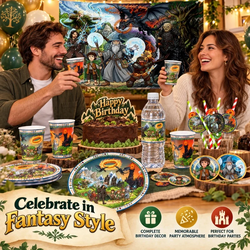 WB Lord Of The Rings Happy Birthday Party Tableware Pack Disposable Plates Cups Hot Selling Indoor Outdoor Picnic Celebrations