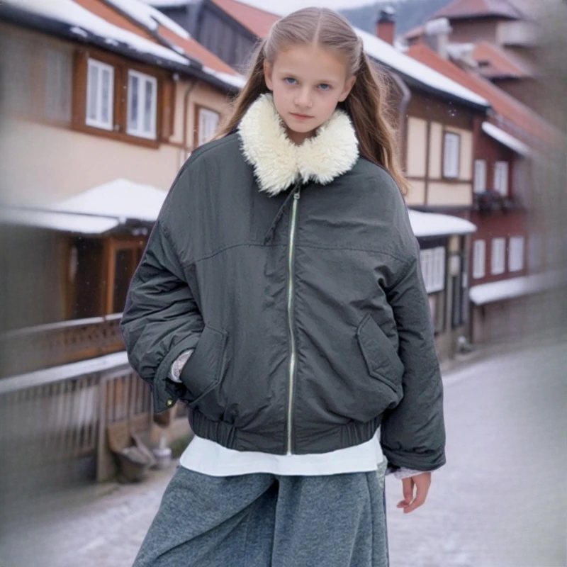 

Стеганая парка для девочек, зимняя теплая куртка на флисовой подкладке для больших детей, новинка 2023 года, уютная утепленная уличная повседневная детская верхняя одежда