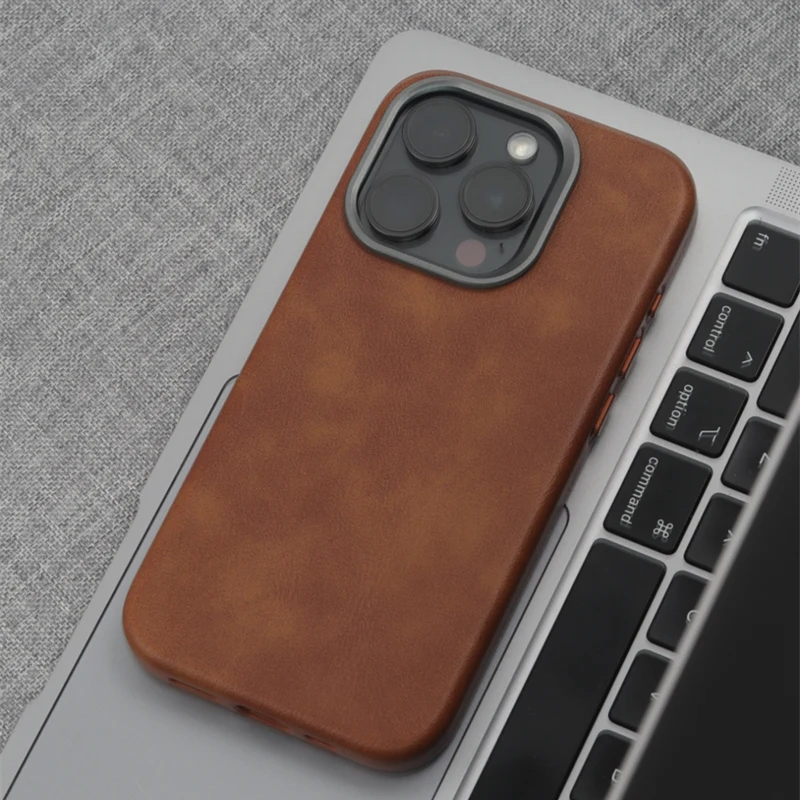 Retro PU Leather Texture MagSafe Phone Case For iPhone 16 pro max 15 14 13 Active Touch Camera Button Case Wireless Charge Cover