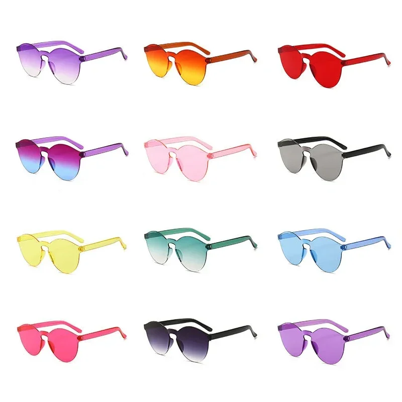 1Pcs Motorcycle Fashion Round Candy Lens Frameless Sunglasses Women/men Jelly Color Frameless Sun Glasses Female Uv400 Eyewear