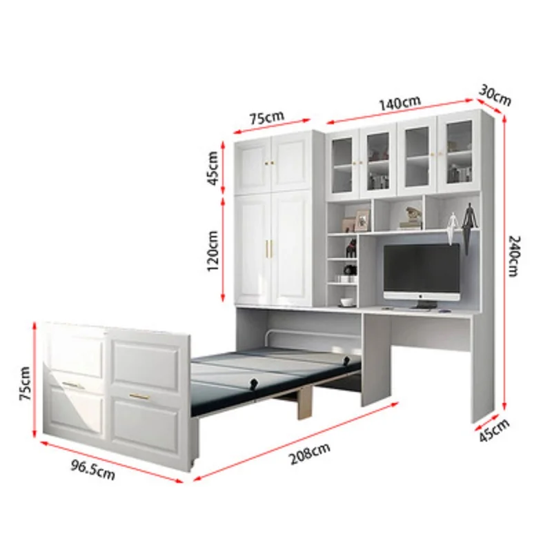 Funkcjonalne inteligentne meble biurowe łóżko do drzemki składane niewidoczne chowanie rozkładanych łóżek z regałem na książki stół biurkowy