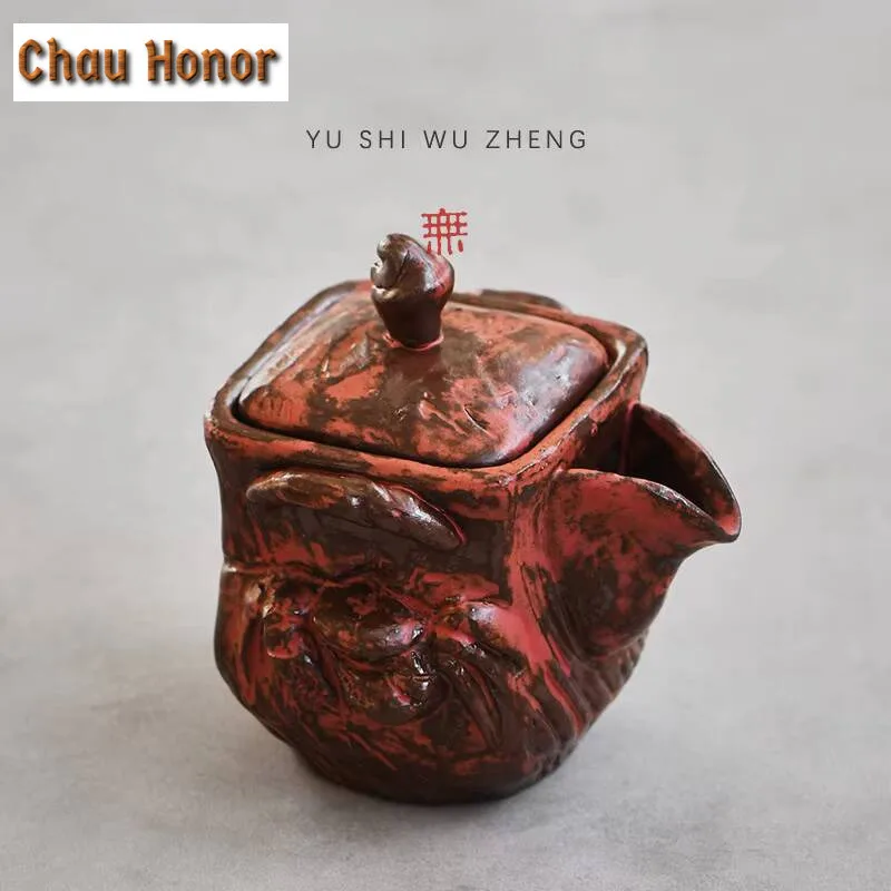 

190ml Japanese Rough Pottert Tery Bottle Pot Handmde Powder Yin Red Makeup Teapot Handcrafted Han Grab Pot Tea Kettle Teaware