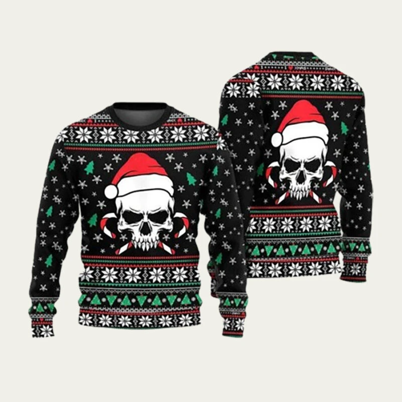 Horror Christmas Sweater Skull Santa Clause 3D Printed Men\'s Crew-Neck Sweatshirt Y2k Unisex Casual New Pullover Mens Streetwear