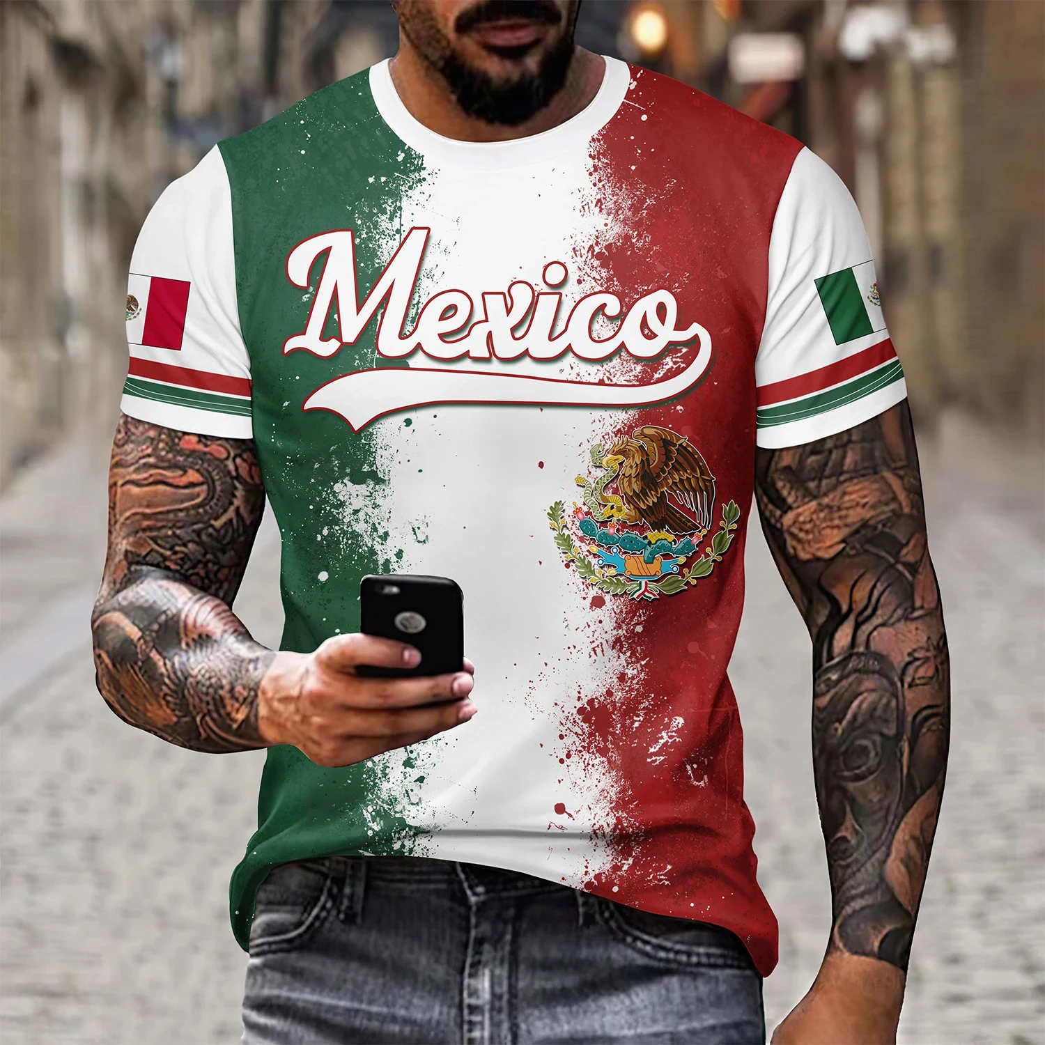 Mexico National Flag Print T Shirt for Men Fashion 3D Eagle Pattern Oversized T-Shirt Summer Short Sleeve Tops Casual O-Neck Tee