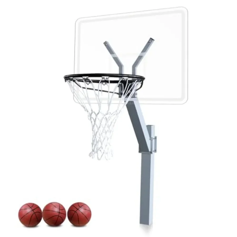 

Pool basketball hoop for poolside use, acrylic backboard, silver, rustproof aluminum alloy frame with adjustable height 2042 in