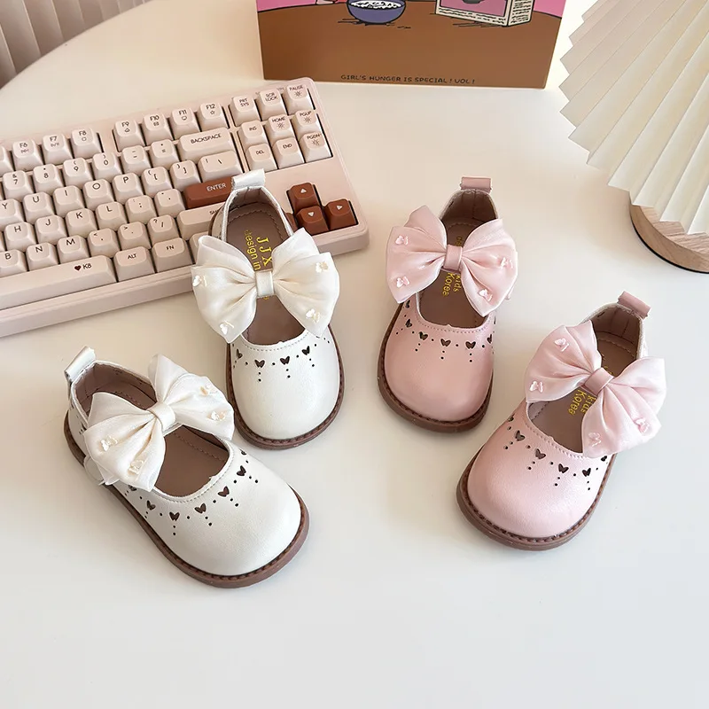 

Kids Leather Shoes Spring Autumn New Girl Dresses Casual Shoes Fashion Sweet Butterfly Hollow-out Children Princess Flat Shoes
