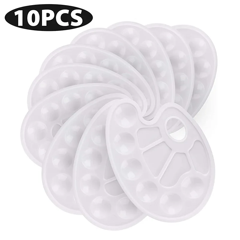 Palet Oval guas 10 buah palet plastik lukisan anak-anak palet lukis tangan palet kaki cat perlengkapan seni grafiti DIY