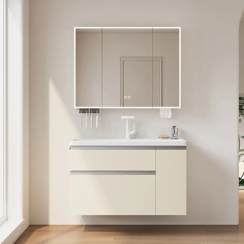Japanese-style stainless steel basket storage cabinet, honeycomb aluminum bathroom cabinet, combined ceramic integrated