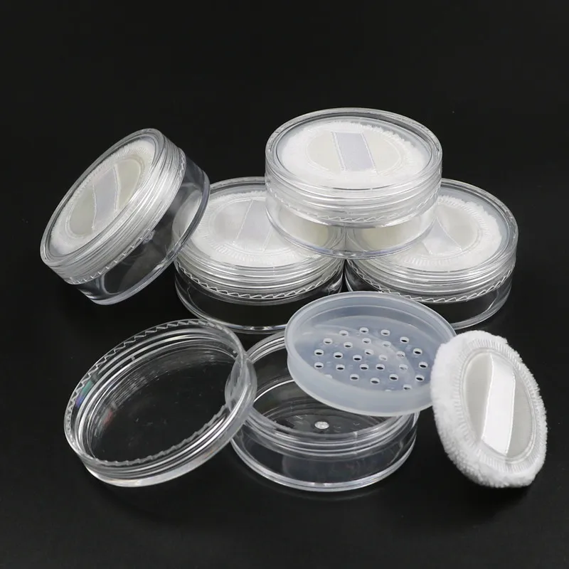 6pcs 20g Loose Powder Puff Jar Refillable Pot With Sifter Grid Lid Cosmetic Container PS Clear Plastic Empty Cream Jar Packaging