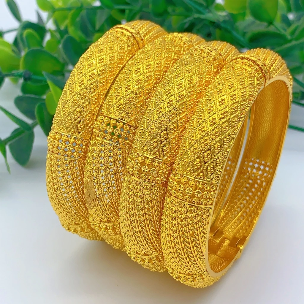Luxury Arabic 24k Gold Color Charm Bangles For Women Dubai Bridal Bracelet Nigerian Wedding Jewelry Gift Party Wholesale