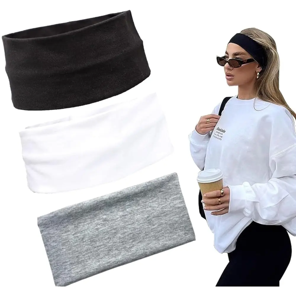 

Headbands for Women 3 Pack Elastic Hair Bands for Women' Hair,Non Slip Sports Headband Soft Cotton Stretchy Headbands Hair Ac