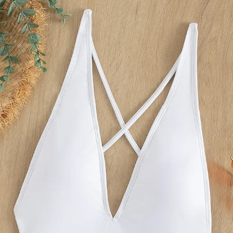 Women Summer Solid Color Swimsuit Sexy Tight Fitting Pure Cotton Swimsuit Fashion Quick Drying One Piece High Waisted Swimsuit