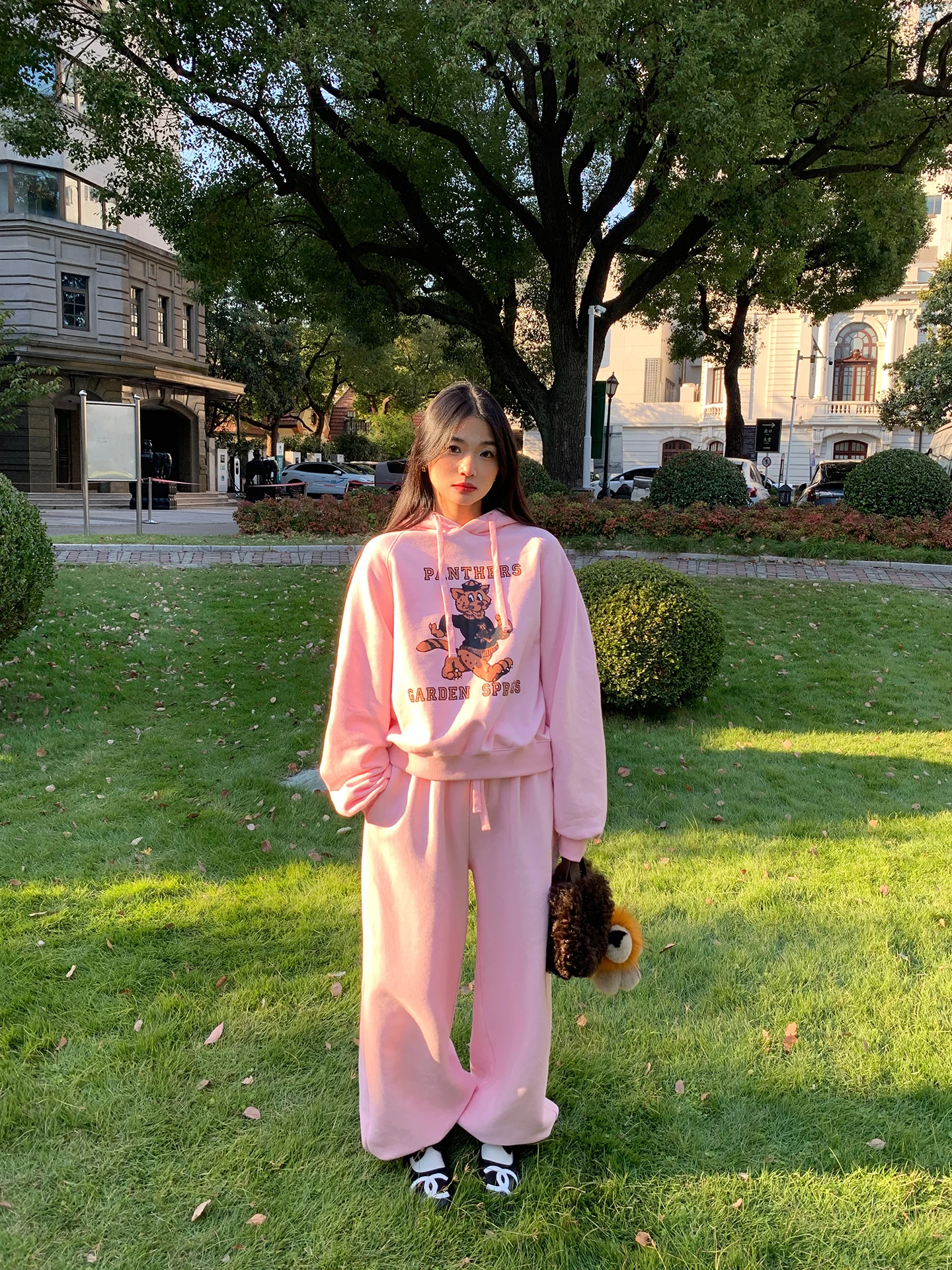 

Розовая толстовка с капюшоном на подкладке и спортивный комплект для женщин, свободный крой из двух предметов, повседневный комплект из термохлопка, Thiened, зима