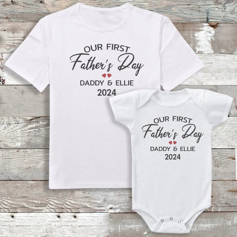 PERSONALISED Our First Father's Day - Matching Set Father's Day Dad and Baby Matching Personalized Name Shirt Set Famili T Shirt