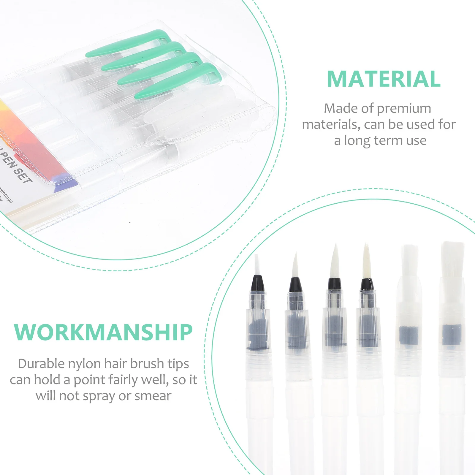 

6Pcs Watercolor Brush Pen Water Storage Easy Flow Control Durable Nylon Tip for Hand Painting Calligraphy Watercolor Pencil