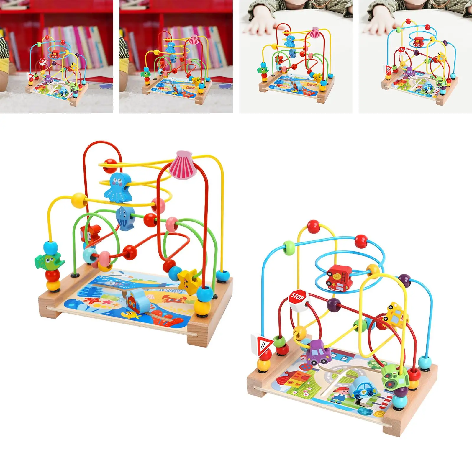 Kids Wooden Bead Maze Toy Colorful Roller Coaster Beads Puzzle Early Educational Learning Toy for Toddlers Sensory Development