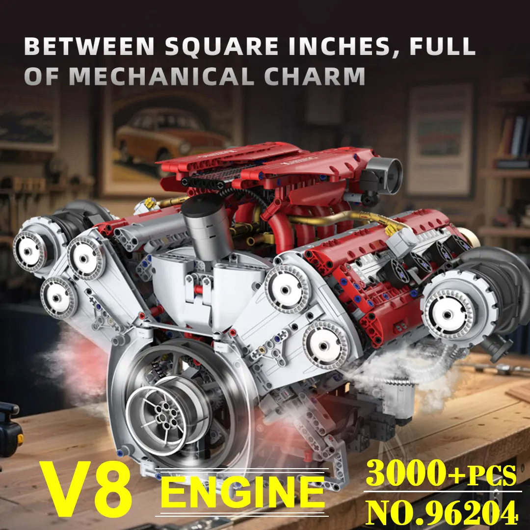 

3201 шт. моторизованный комплект строительных блоков двигателя V8 DIY техническая модель автомобиля со светодиодной подсветкой движущиеся детали STEM игрушка для взрослых детский подарок
