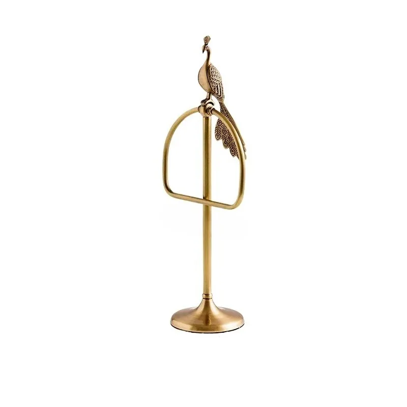 European style light luxury retro brass peacock towel ring bathroom high-end vertical hand towel holder bathroom accessories