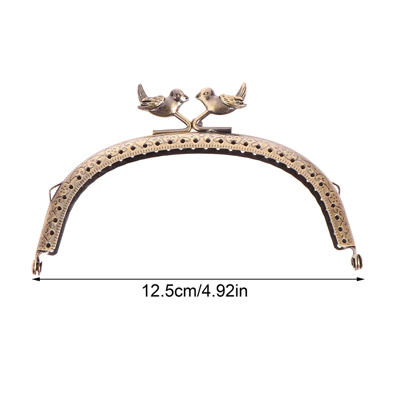 1Pc 12.5cm Bird Head Embossed Antique Bronze Metal Purse Frame Bag Kiss Clasp Handle DIY Arc Lock Bag Accessories