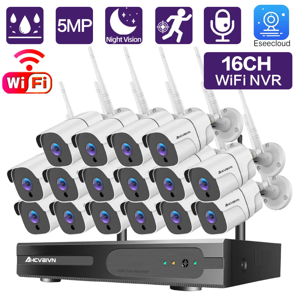 

H.265 16CH Wifi CCTV Camera Security System Kit 5MP Wireless NVR Kit 8 Channel Outdoor Wifi IP Camera Video Surveillance Set 8CH