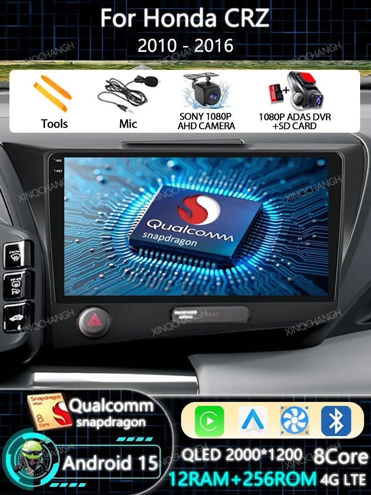 Android 15 Autoradio Voor Honda CRZ CR-Z 2010-2016 QLED Multimedia Stereo Video Player 4G LTE 5G WIFI 2DIN BT Carplay Auto GPS - afbeelding 2