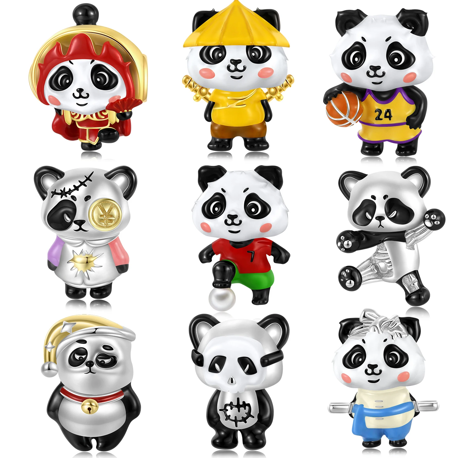 

KATAOKA 925 Sterling Silver Beijing Opera Panda Basketball Football Sports Bear Bead Charms for Women Jewelry Diy