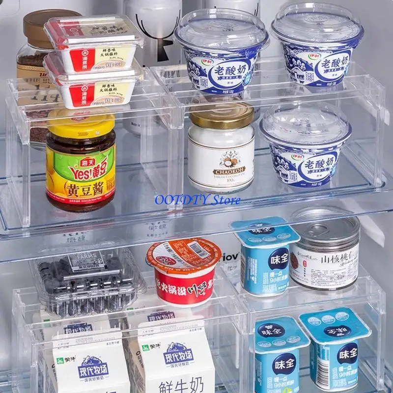 367A Clear Divider Storage Rack Stackable Double Layer Transparent for Home Kitchen Refrigerator Cabinet