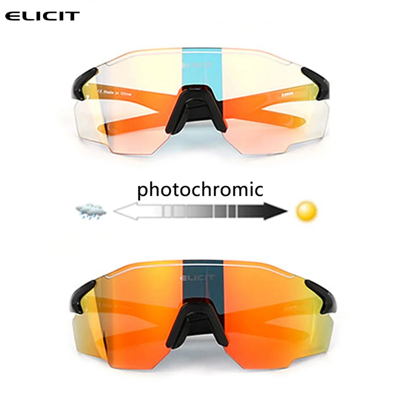 

ELICIT Photochromic Cycling Sunglasses Outdoor Sports Mountain Road Bicycle Glasses Day Night Change Color Goggles For Men Women