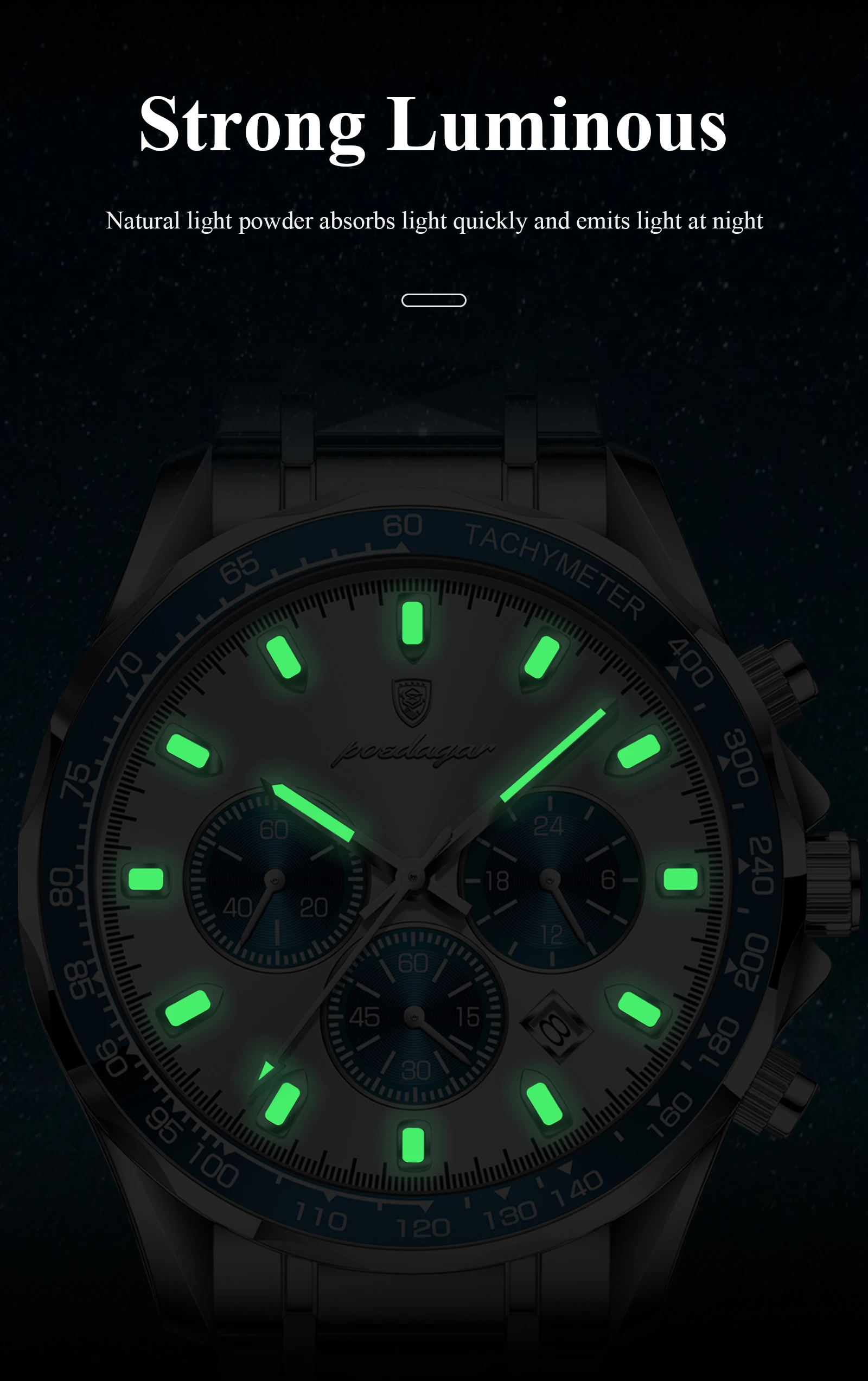 POEDAGAR Luxus Marke Männer Uhr Wasserdicht Leucht Edelstahl herren Uhren Chronograph Datum Quarz Business Uhr Für Mann – Detail 12
