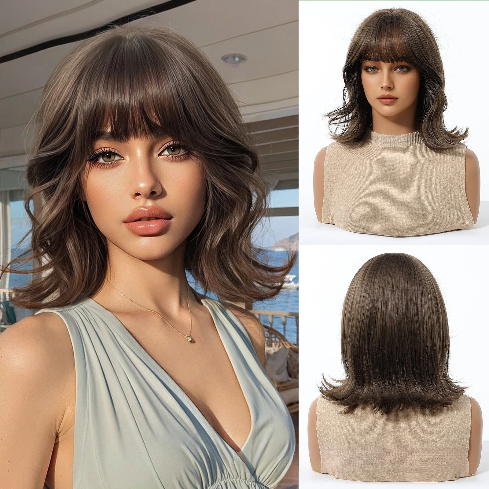 Women European Style Short Bob Full Wig Natural Look Easy Shape Daily Fashion Wig