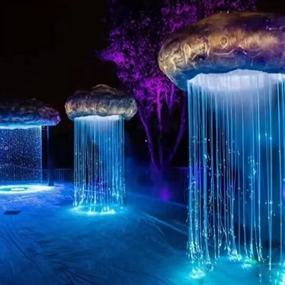 Hot sell Curtain Cloud Water Curtain Induction Modelling Lamp RGB Colorful Mushroom Fiber Optic Light Outdoor Landscape Decorati