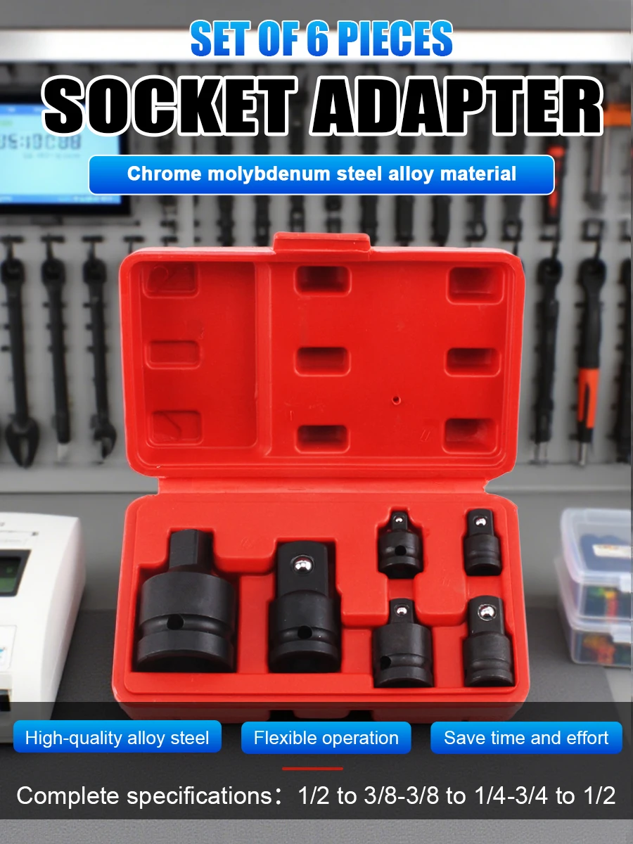 Socket Converter Adapter Set for Handheld Tools Reducer Adapter 1/4 1/2 3/8 3/4 for Auto Bike Workshop Repair Tools