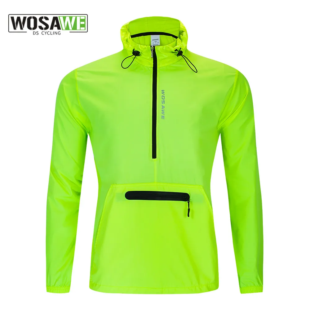 

WOSAWE Men Windproof Cycling Jackets Hooded Riding Waterproof Cycle Clothing Bike Long Sleeve Jerseys Reflective Wind Coat