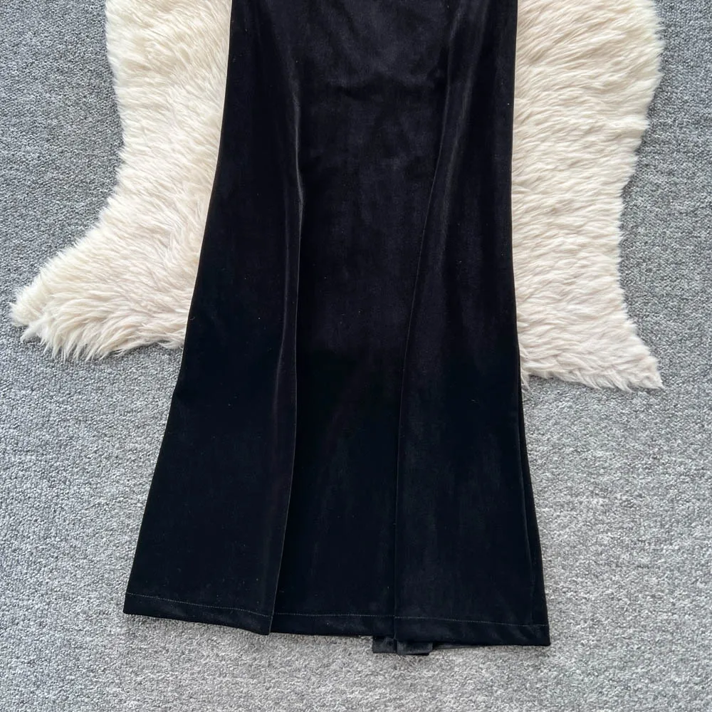 Retro Elegant Casual ärmelloses rückenfreies Velours schlankes Fairycore-Sommerkleid mit hoher Taille Damenbekleidung