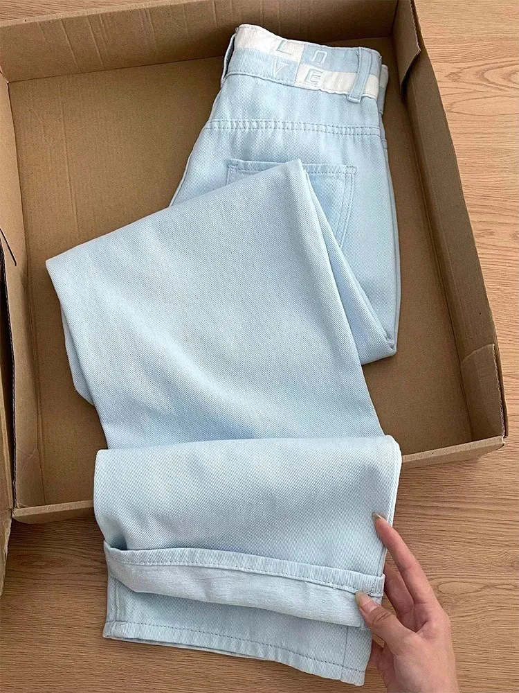 Loose High Waist Straight Leg Jeans Women's Slim Fit Blue Denim Pants Tapered Wide Leg Jeans for Pear aped plus Size