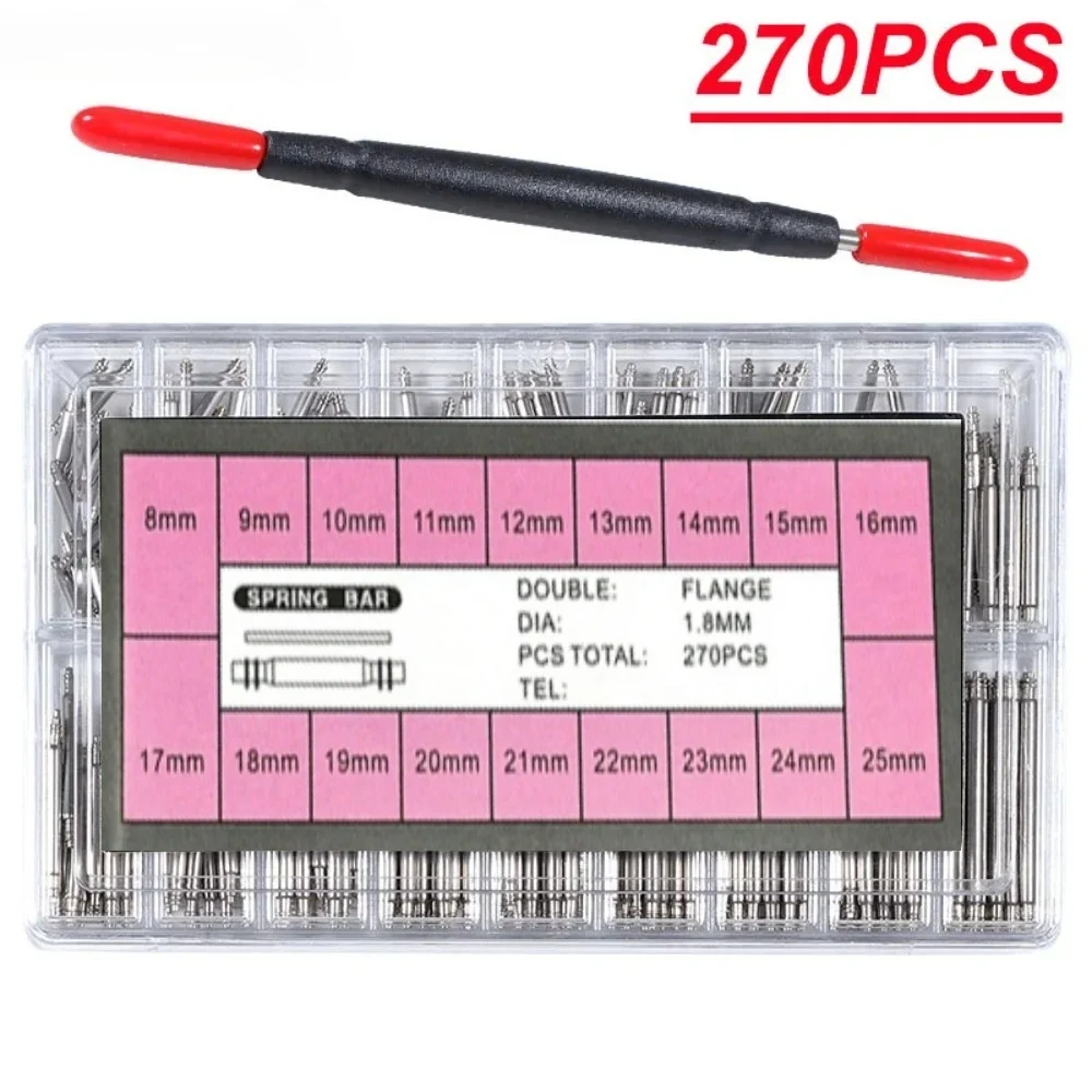 360 stks/set Dia 1.5mm/1.8mm Strainless Steel Spring Bars Lengte 8mm-25mm Horlogeband Strap Metal Link Pin Horloge Reparatie Tools Pin - afbeelding 1