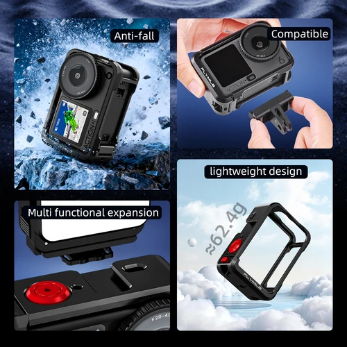 Imagen 2 del producto Flymile Action 6 funda protectora de jaula de Metal para DJI Osmo Action 6 accesorios con marco de montaje de expansión de cubierta de lente/zapata fría