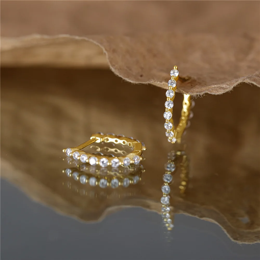 100% 925 Sterling Silver Zircon Geometric Hoop Earrings for Women Girl Fashion U-shaped Design Jewelry Party Gift Dropshipping