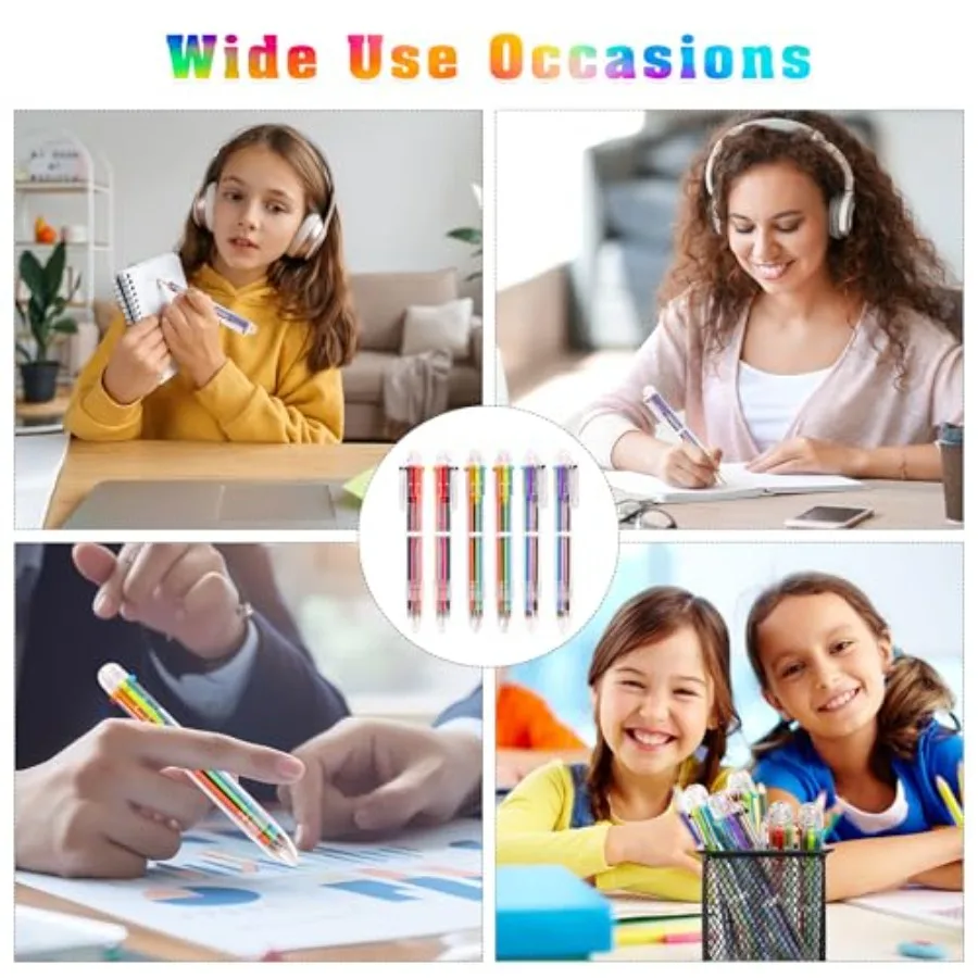 أقلام حبر جاف 6 قطع 0.5 ملم 6 في 1 أقلام حبر جاف متعددة الألوان هدايا لحفلات أعياد الميلاد