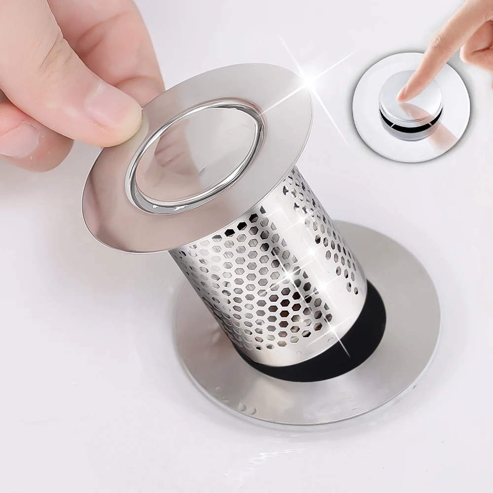 Stainless Steel Floor Drain Filter Home Kitchen Bathroom Sink Drains Hair Catcher Waste Plug Filter Anti Odor Pop-Up Bounce Core