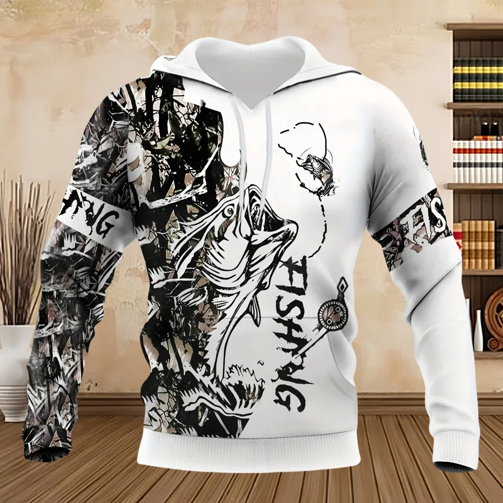 New Sweatshirt Funny Animal Bass Marlin Fishing Fisher Camo Fashion Streetwear Harajuku Unisex 3D Print Hoodies Men's Clothing