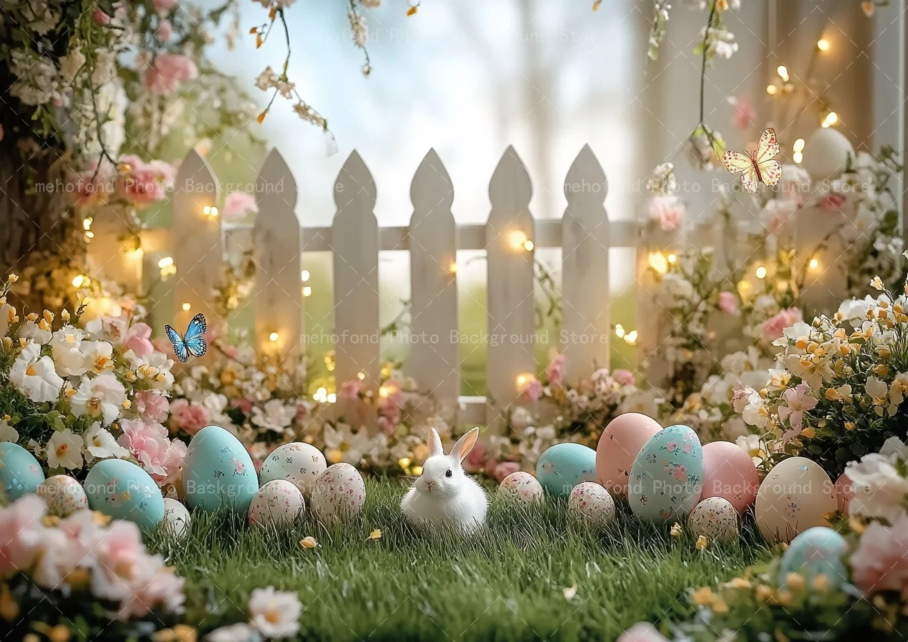 Mehofond Photography Background Spring Easter Colorful Protein Railing Butterfly Sunshine Kids Family Portrait Backdrop Decor