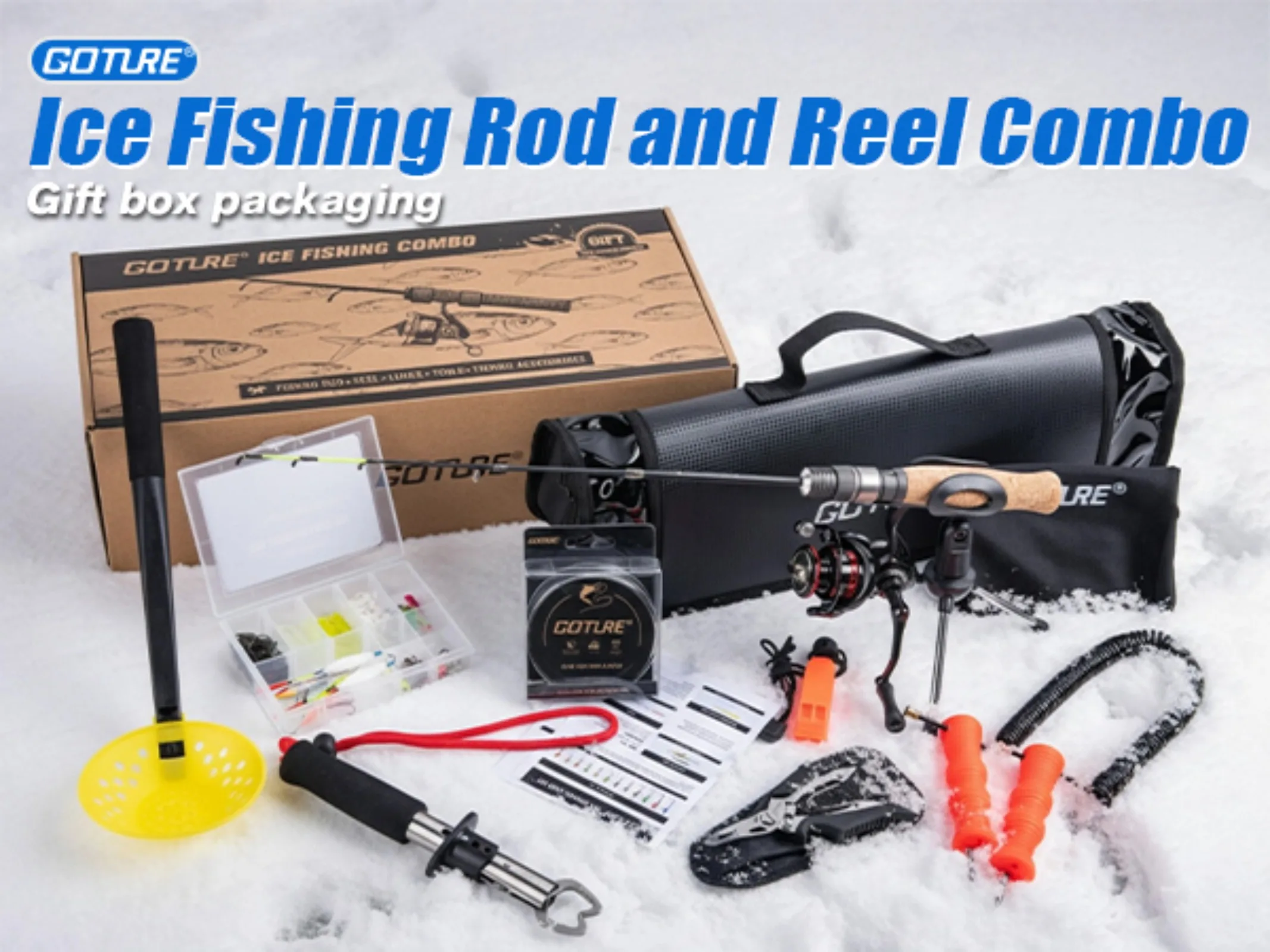 

Набор удочек для зимней удочки Goture, сверхлегкий наконечник удочки, металлические рыболовные катушки, крючки для приманки, зимний набор инструментов для зимней рыбалки, удобный для переноски