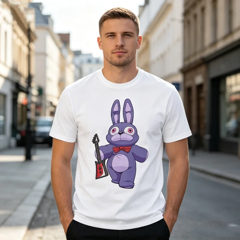 Bonnie Purple Rabbit FNAF T Shirt Five Nights At Freddys Guitar Character Graphic Cotton Tee Casual Unisex Short Sleeve Tops