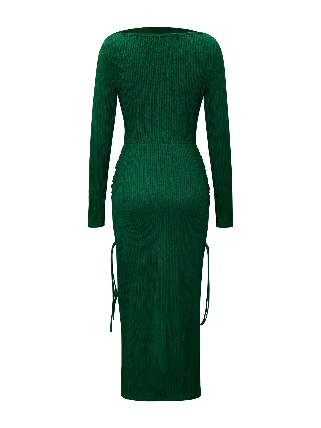 Women's Dress Solid Vestidos Knitted Dresses 2025 One Line Neck Long Sleeves Leace-up Package Hip Vintage Simple Style Slim