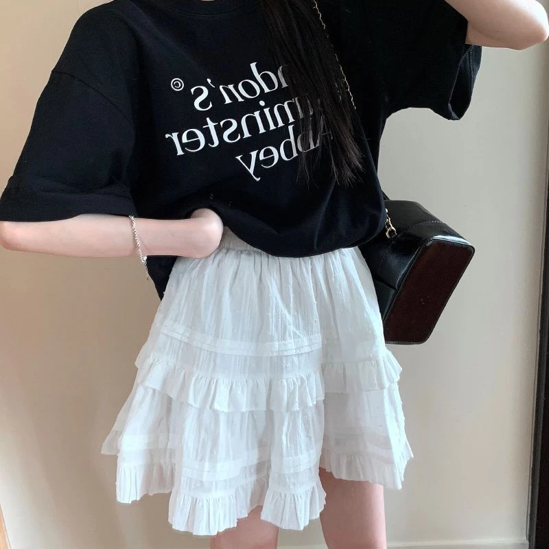 Women Pom Pom Skirt Black Cake Skirt Y2K Woman Clothing High Waisted Kawaii Punk Strapless Sweet Streetwear Vintage Loose Fit