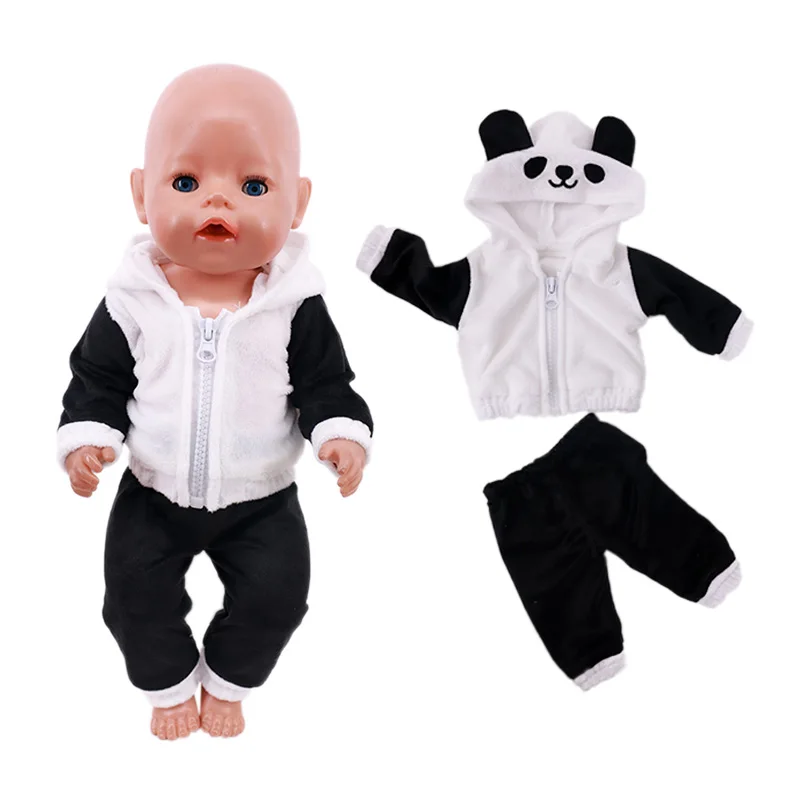 Zomer set met korte mouwen en dierenpatroon jumpsuit pyjama voor 43 cm babypop en 18 inch Amerikaanse popaccessoires, onze generatie cadeau