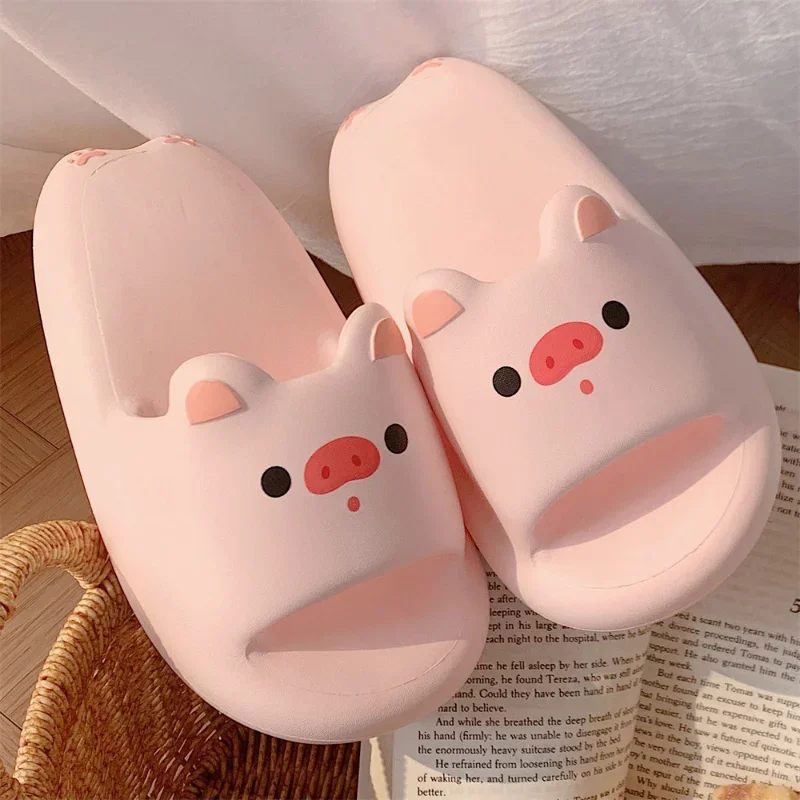 Women Cute Cartoon Pink Pigs Pattern Design Slippers Summer New Fashion Men Leisure Slides Sandals Couples Home Woman Shoes 2023