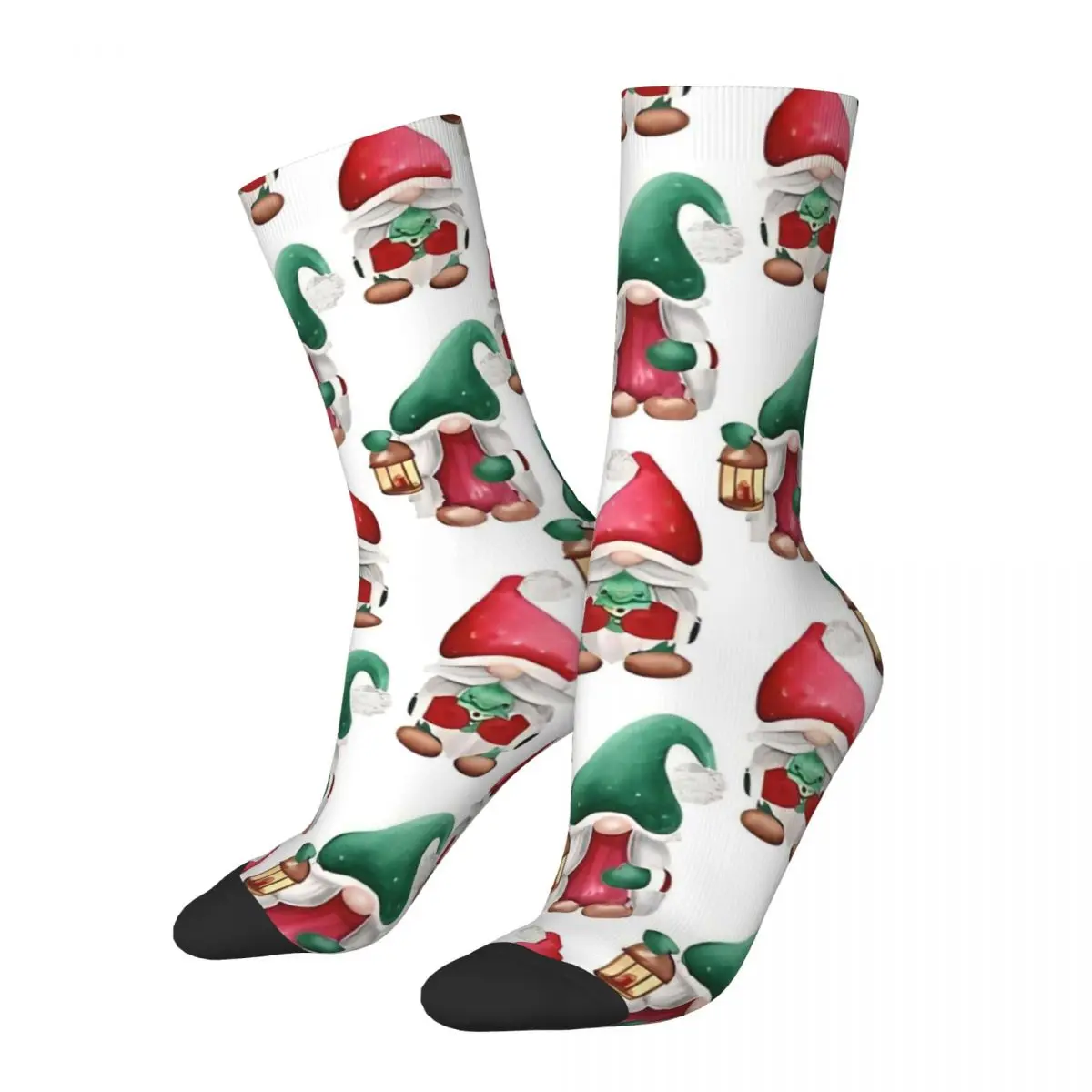 Gnome Christmas Stockings Unisex Men Cute Red and Green Gnomies Socks Vintage Socks Autumn Climbing Anti Bacterial Design Socks