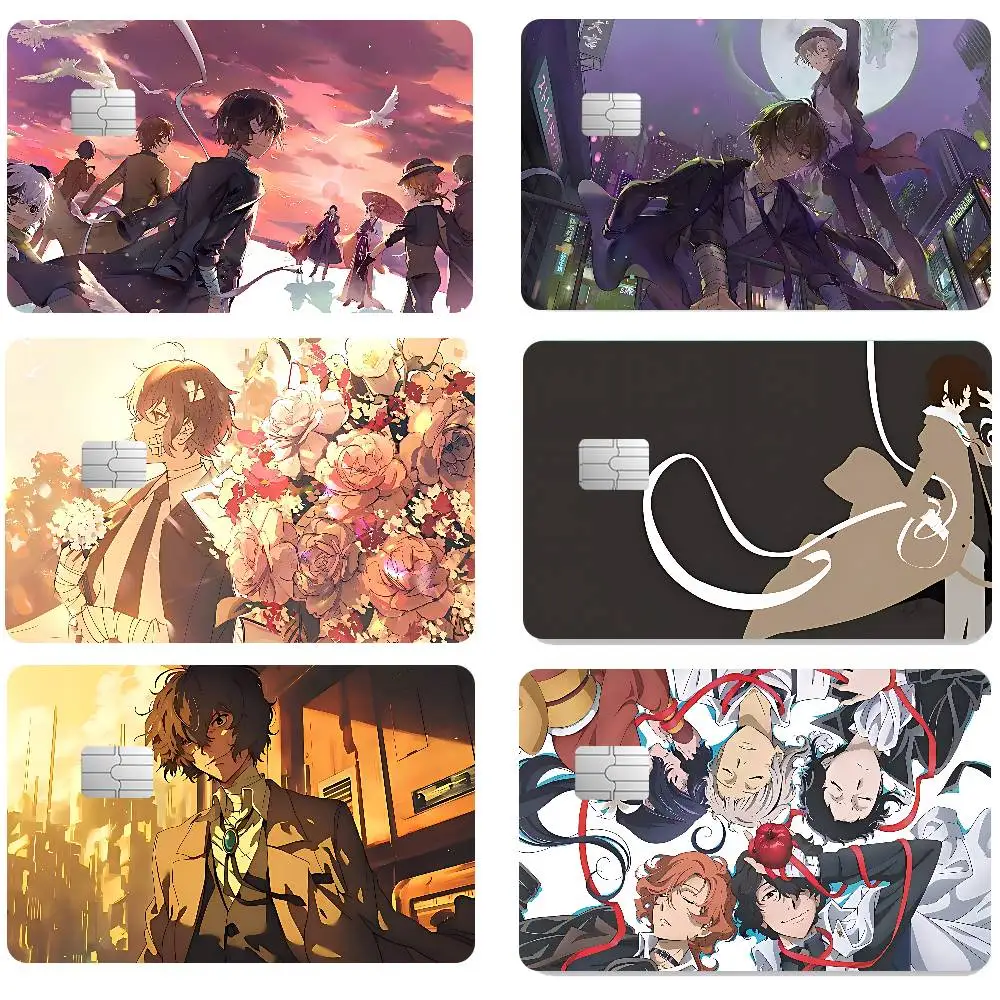 Anime Bungo Stray Dogs Anime Cartoon 4pcs 1Set Skin Stickers Film Tape Case For Big Credit Debit Card Front Side